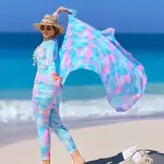 Blue & Pink Tie-Dye Burkini Set with Sarong