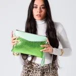 Metallic Texture Clutch-light green