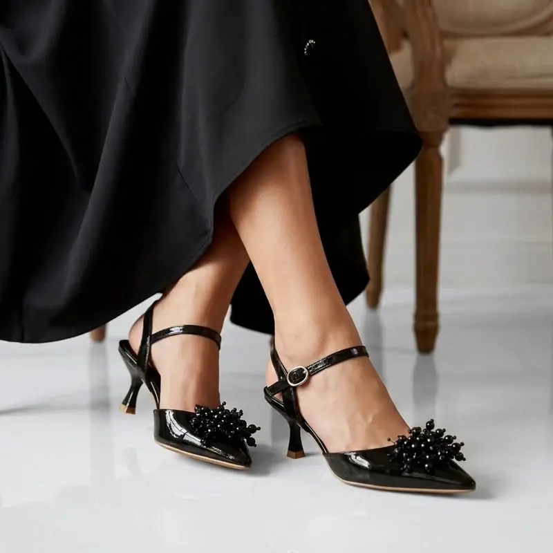 Elegant Heels with Glossy Cherry Detail C-123