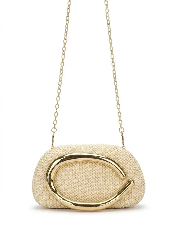 Natural Woven Bag with Bold Gold Hardware VS-71