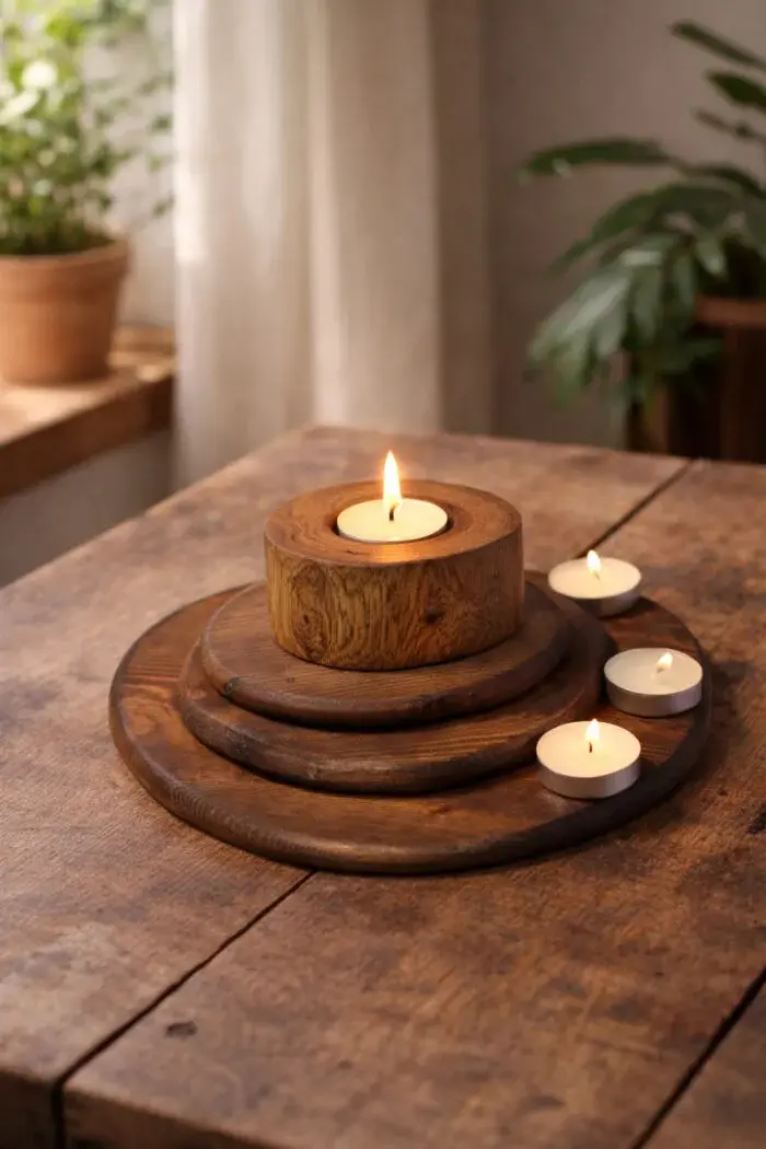 Handmade Layered Wooden Candle Holder – Natural Elegance for Every Corner
