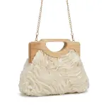 English: Elegant Ruched Handbag with Natural Wooden Handle. VS-53