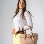 Belted Pebbled Hand Bag - Cafe