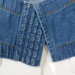 Rhinestone Denim Corset Top Underwire Bustier Spaghetti Strap Crop Top