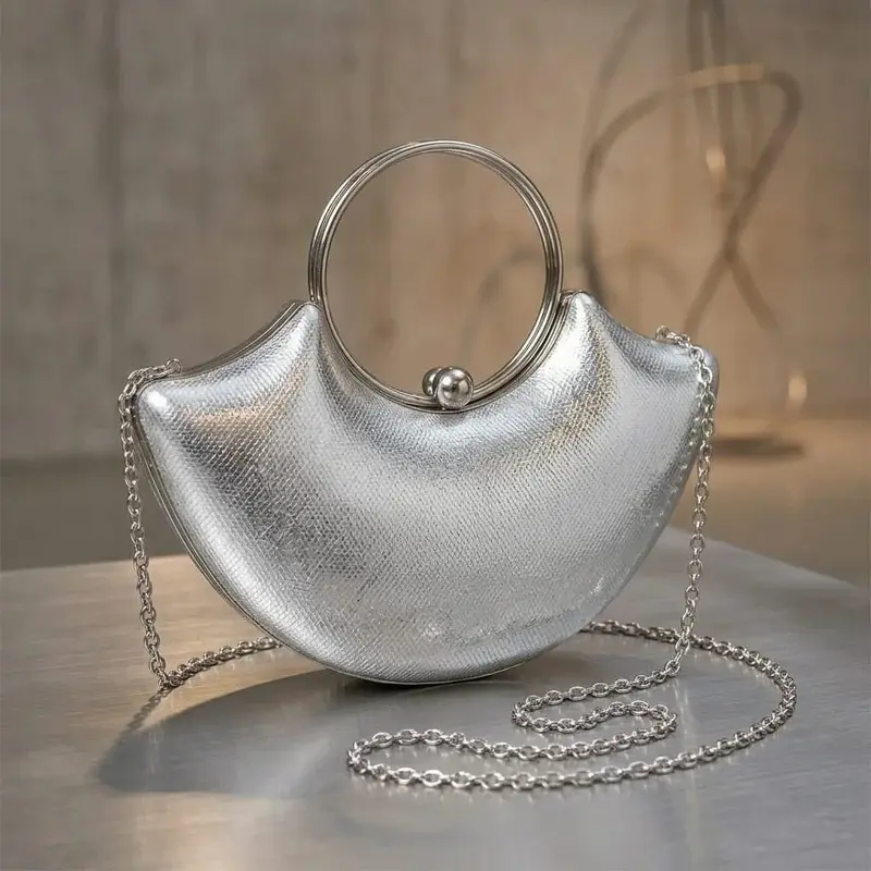 Silver Crescent Bag with Circular Handle VS-51