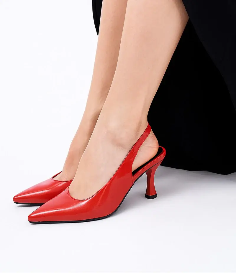 Shiny Step Slingback Heels C-103
