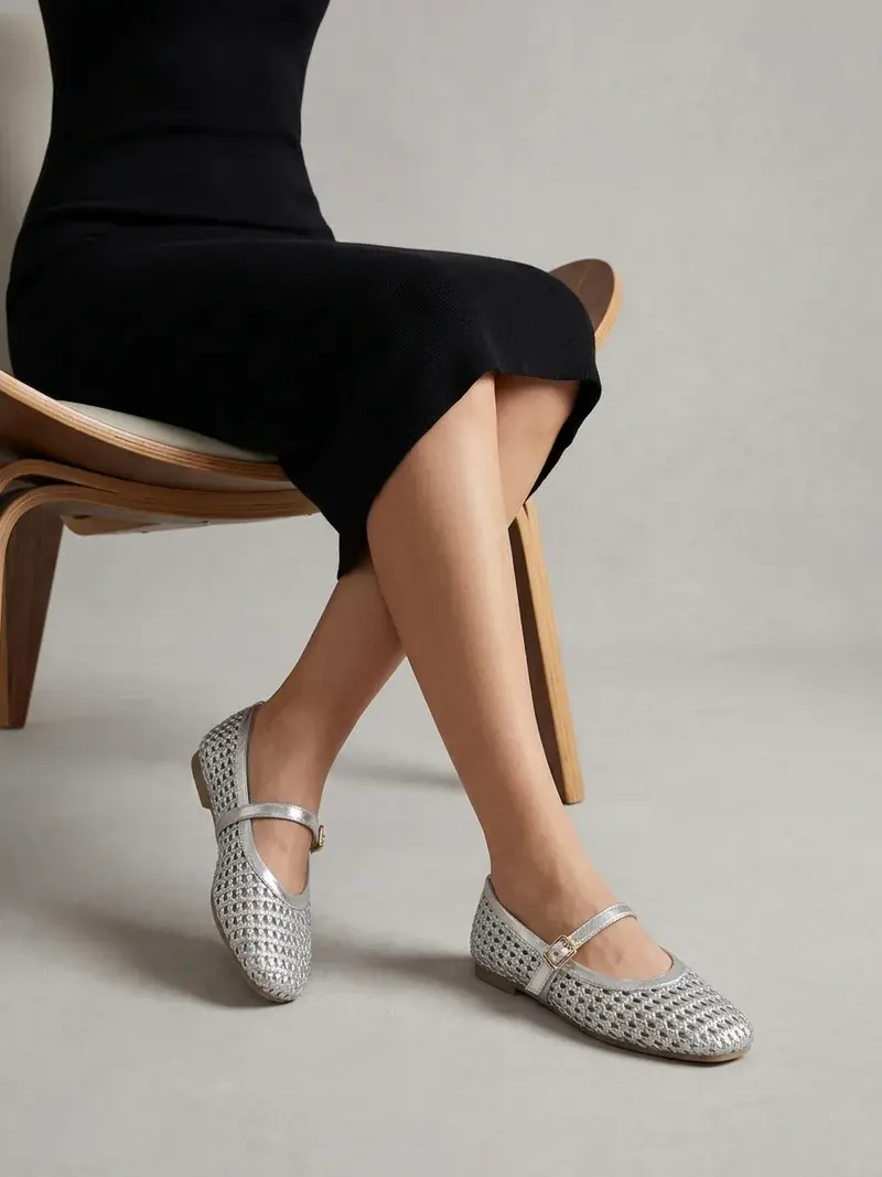 Elegant Woven Ballet Flats with Front Strap BN-56
