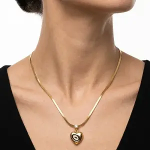 Puffy Gold Heart Necklace on Flat Chain N-88