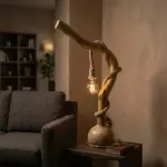Modern Rustic Wooden Table Lamp with Natural Jute Rope & Edison Bulb