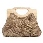 English: Elegant Ruched Handbag with Natural Wooden Handle. VS-53