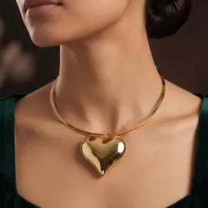Bold Golden Heart Torque Necklace N-76