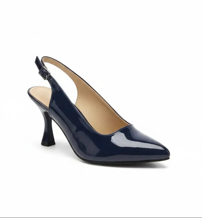 Shiny Step Slingback Heels C-103