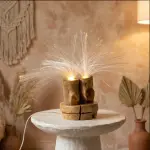 Handmade Rustic Wood Fiber Optic Lamp – Boho Ambient Table Light