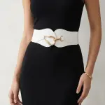 Women's Elastic Wide Waist Belt with Curved Gold Buckle T-54