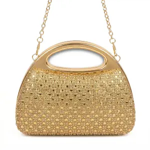 Crystal-Embellished Evening Clutch with Polished Metal Handle VS-57