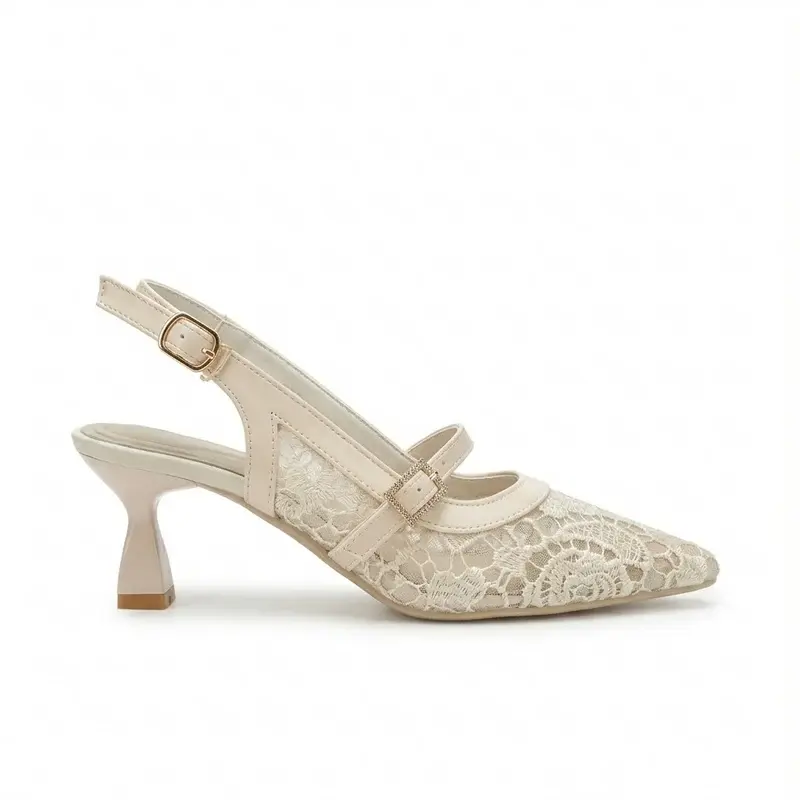 Lace Heeled Slingback Sandal C-118
