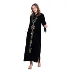 Emerald Green Velvet Maxi Dress with Embroidered Details