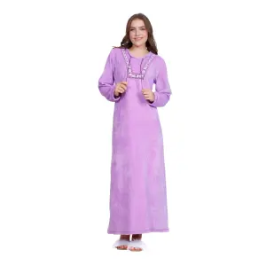 Mauve Velvet Cotton Abaya with White Embroidery – Winter Edition
