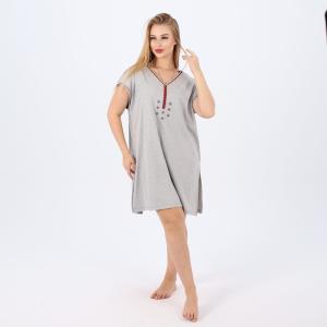 Women’s Cotton V-Neck Nightgown with Delicate Embroidery – Soft and Comfortable