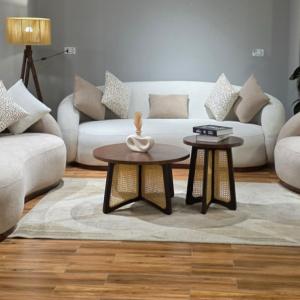 brown round sofa
