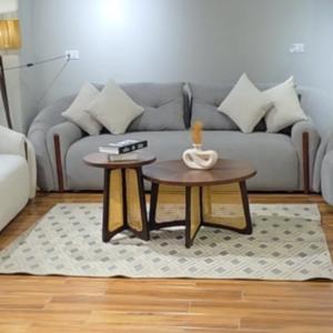 gray round sofa