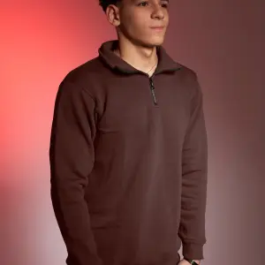 half-zip hoodie brown