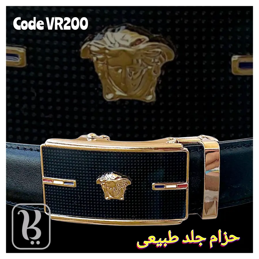 حزام كلاسيك فرزاتشي اسود توكة ذهبي جلد طبيعي ماكينة جرار كود VR200