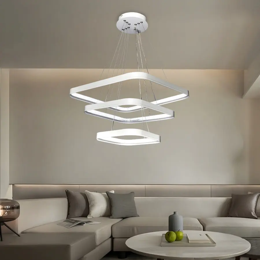 نجفة ليد مربعة 3 حلقات بإضاءة LED وتحكم بريموت – 55 سم