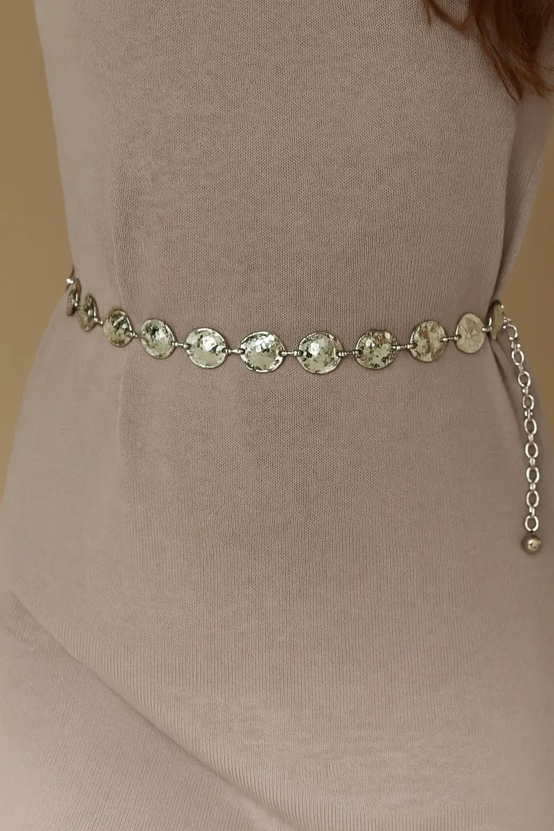 Hammered Disc Metal Belt – Silver & Gold U-18