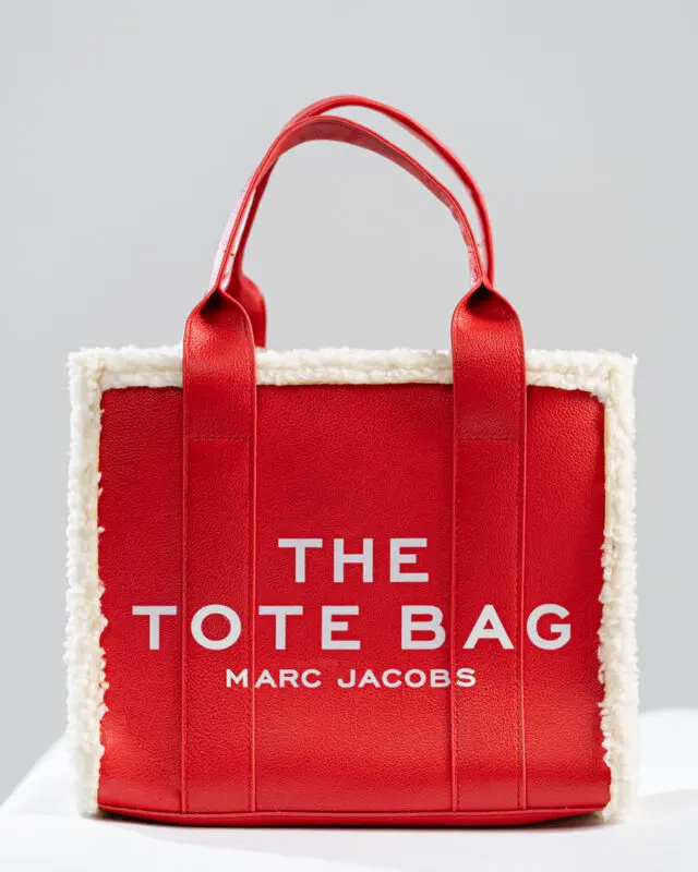 RED LEATHER TOTE BAG