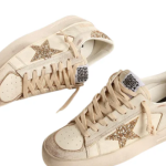 Golden Goose Stardan in ecru nappa leather with gold glitter star and heel tab(Women's)