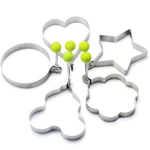 4pcs Kids Pancake, Egg & Cookie Ring Molds, Different Fried Egg Shapes, Burn Resistant, Heat Resistant, Stainless Steel, Teddy Bear, Rose, Heart & Star Shape, Multicolor