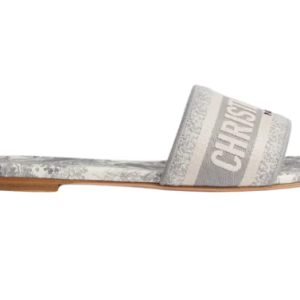 Dway Slide Gray Embroidered Cotton and Toile de Jouy Motif