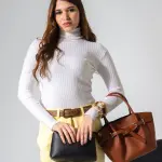 Belted Pebbled Hand Bag - camel