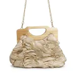 English: Elegant Ruched Handbag with Natural Wooden Handle. VS-53