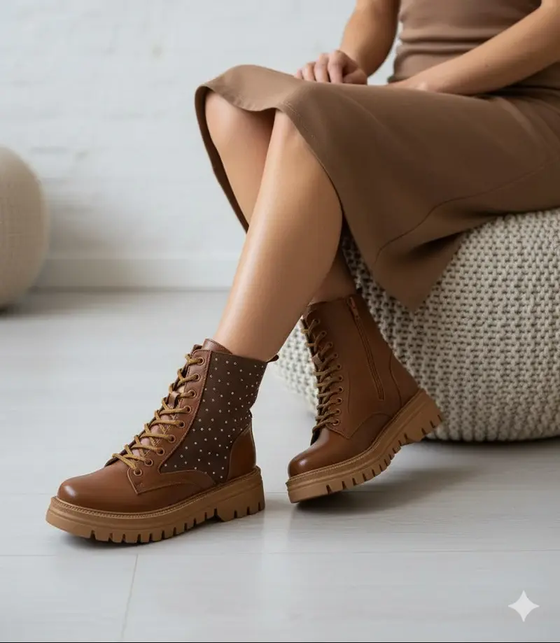 Boots leather with diamonds on the side – B-50