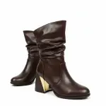Boot with Geometric Heel and Ruched Design B-62