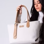 Tote Bag with Contrast Handle - cafe