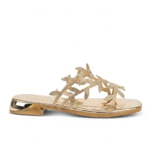 Elegant Flat slippers with Sparkling Leaf Detail SF-73