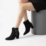 Elegant ankle boots with metallic ring details B-49