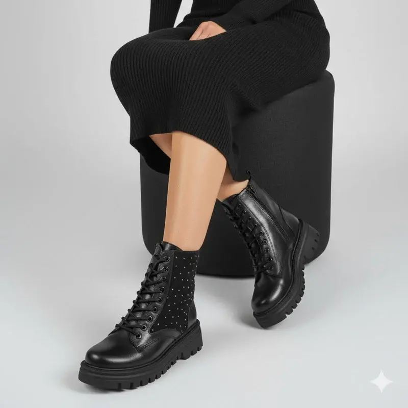 Boots leather with diamonds on the side – B-50