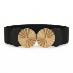 Elastic Waist Belt with Double Golden Medallion Buckle T-53