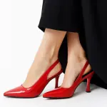 Shiny Step Slingback Heels C-103