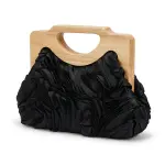 English: Elegant Ruched Handbag with Natural Wooden Handle. VS-53