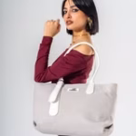 Tote Bag with Contrast Handle - white