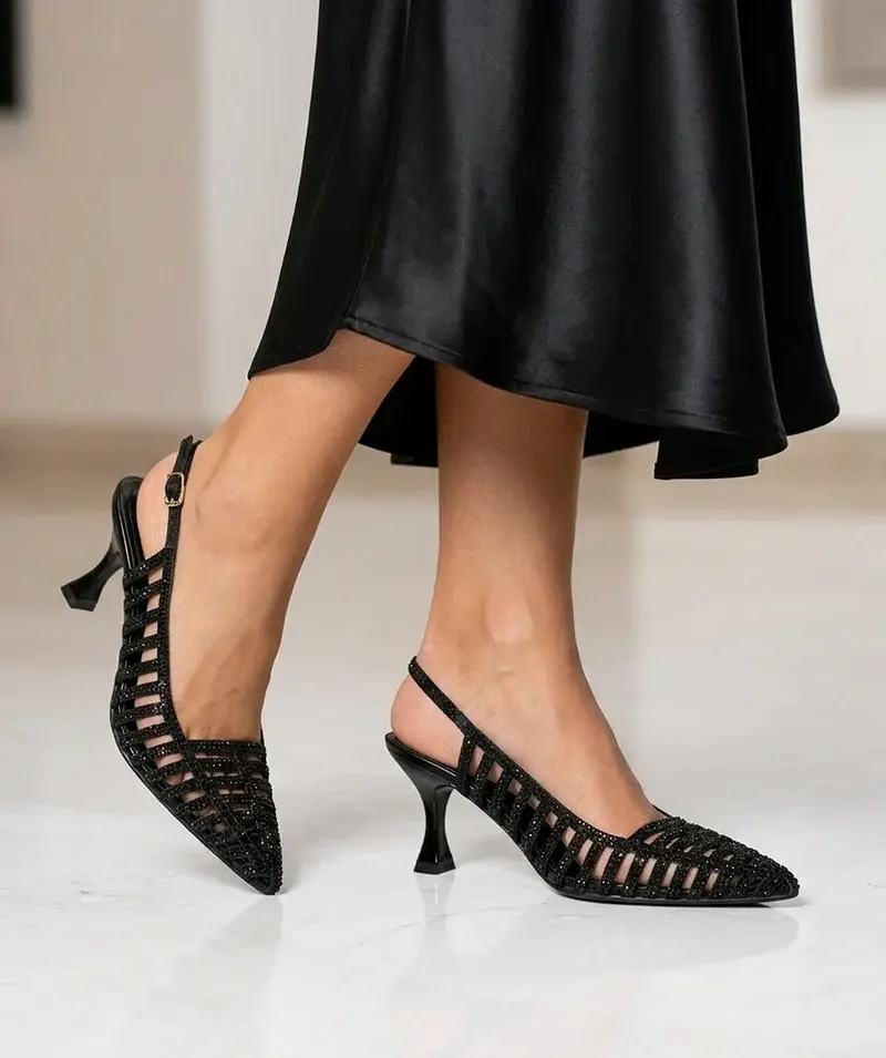 Crystal Embellished Mesh Heels C-89