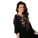 Black Embroidered Long Abaya Nightgown