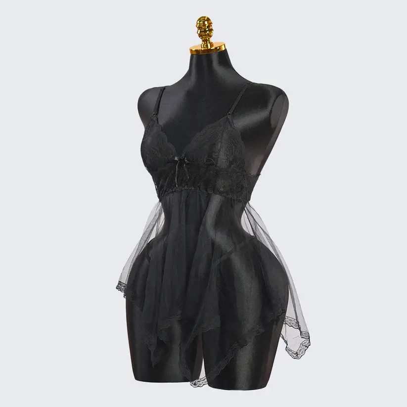 Full-body Lace See-through Top Thong Set