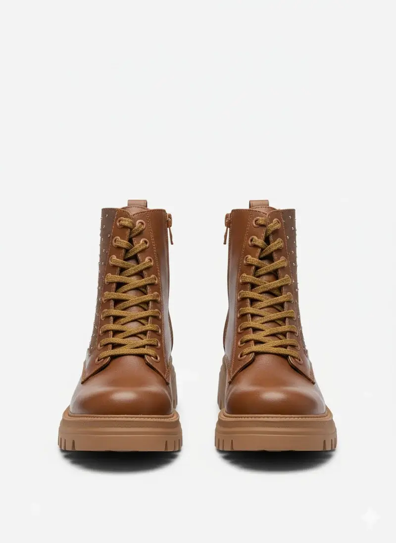 Boots leather with diamonds on the side – B-50