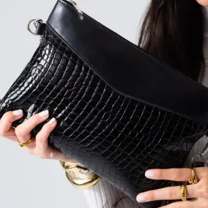 Metallic Texture Clutch-black
